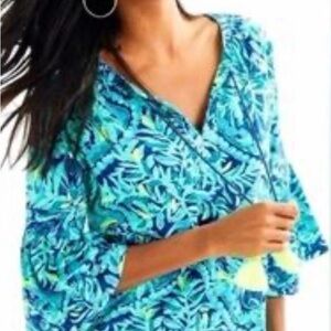 Lilly Pulitzer Del Lago Tunic Turquoise & Teal Leaf-Print V-Neck